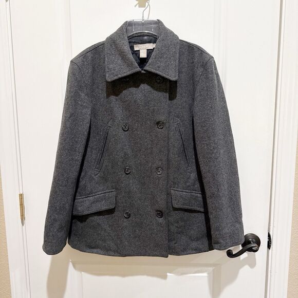J Crew Pea Coat Jacket Charcoal Gray Wool Double Breasted Pockets Size Small - Picture 10 of 10